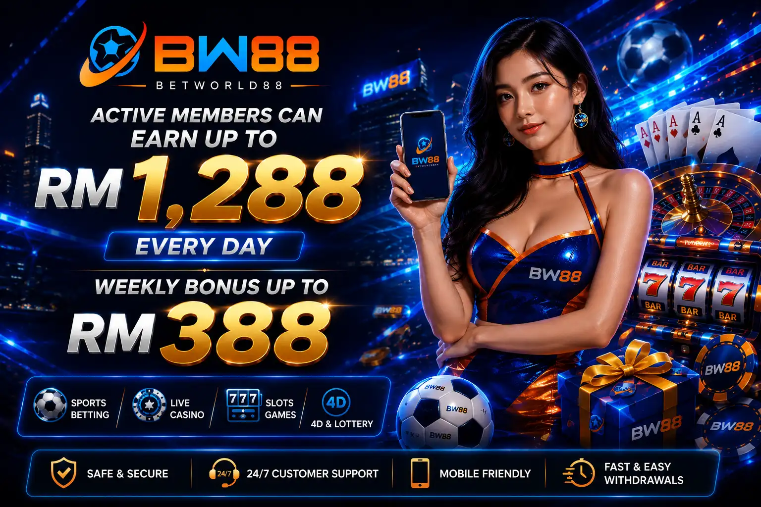 BW88 Welcome Bonus 50% & Daily Bonus RM1,288 — BETWORLD88